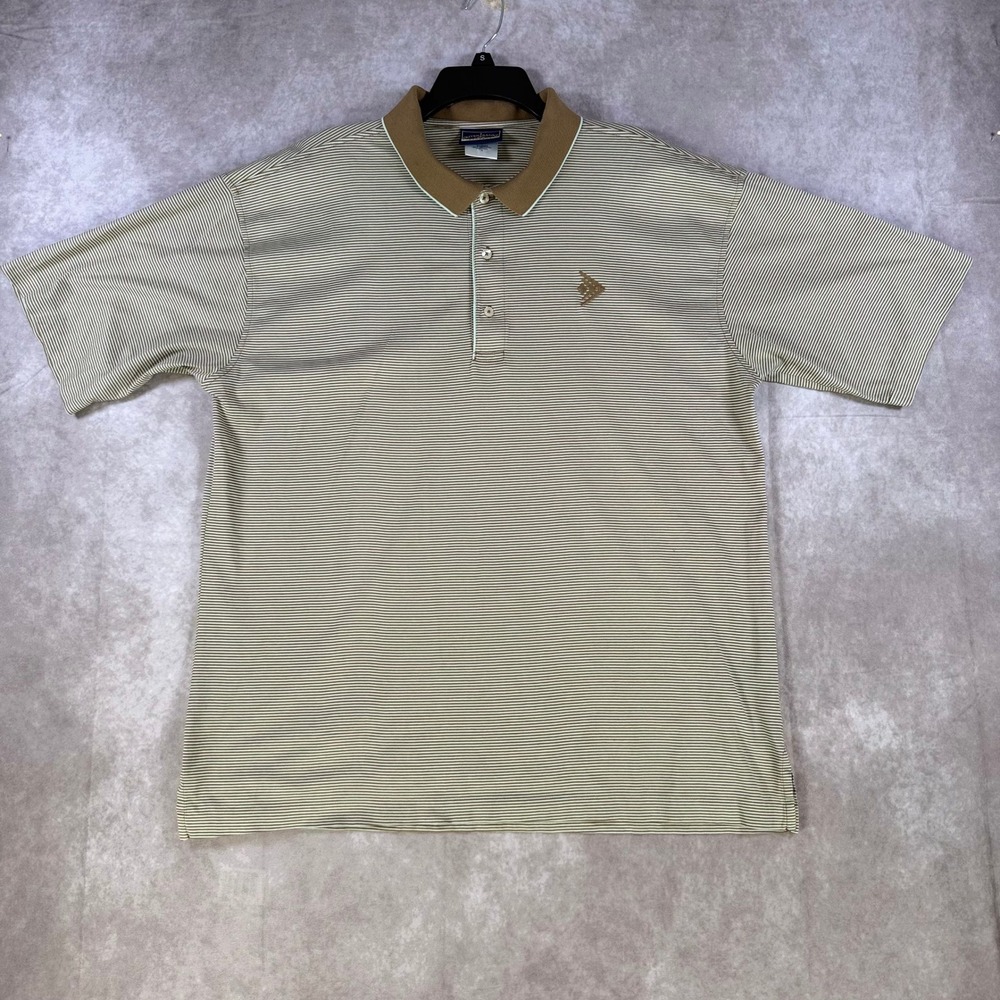 Outer Banks Vintage Reserve Polo Shirt Mens XL Tan Green Striped Cotton Casual